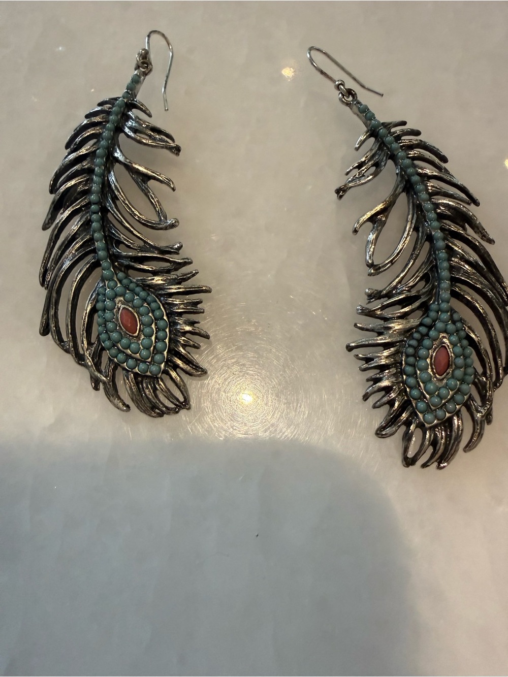 Feather Drop Earrings - Boho Statement Jewelry